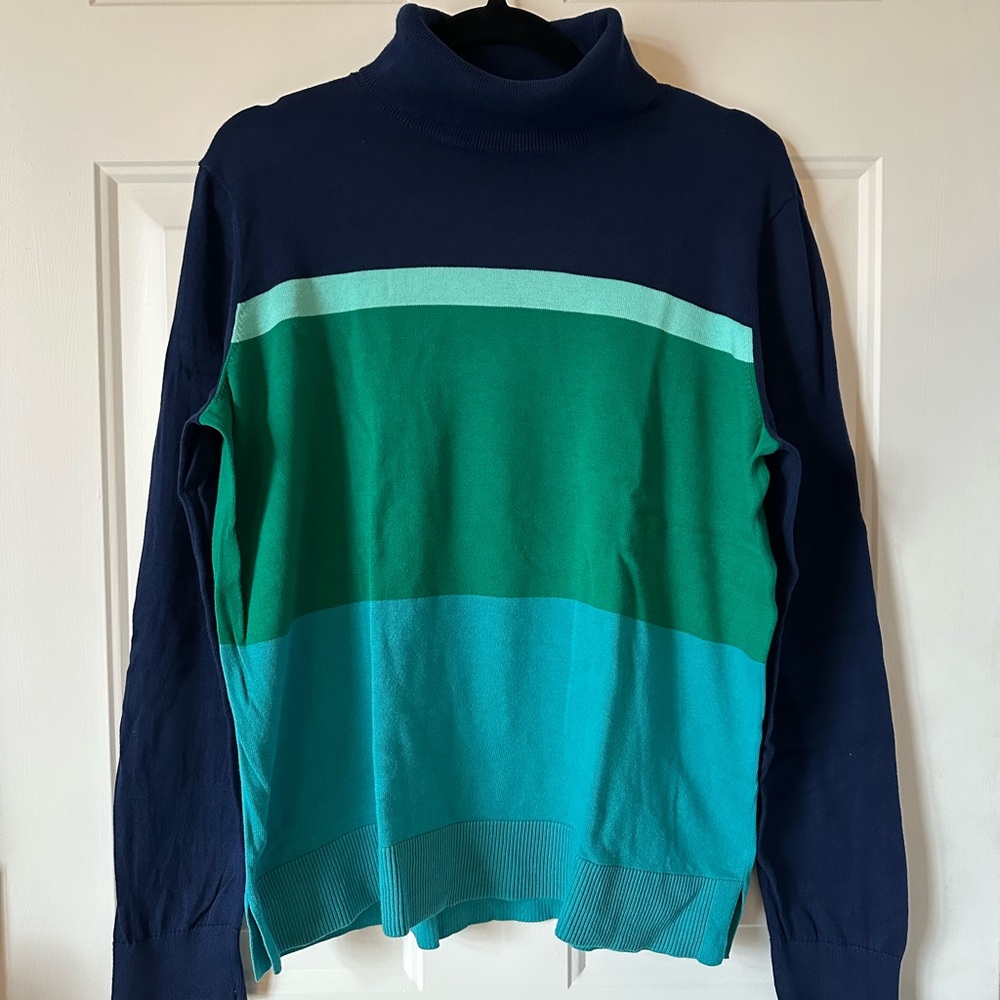 Lands' End Navy and Teal Turtleneck Sweater